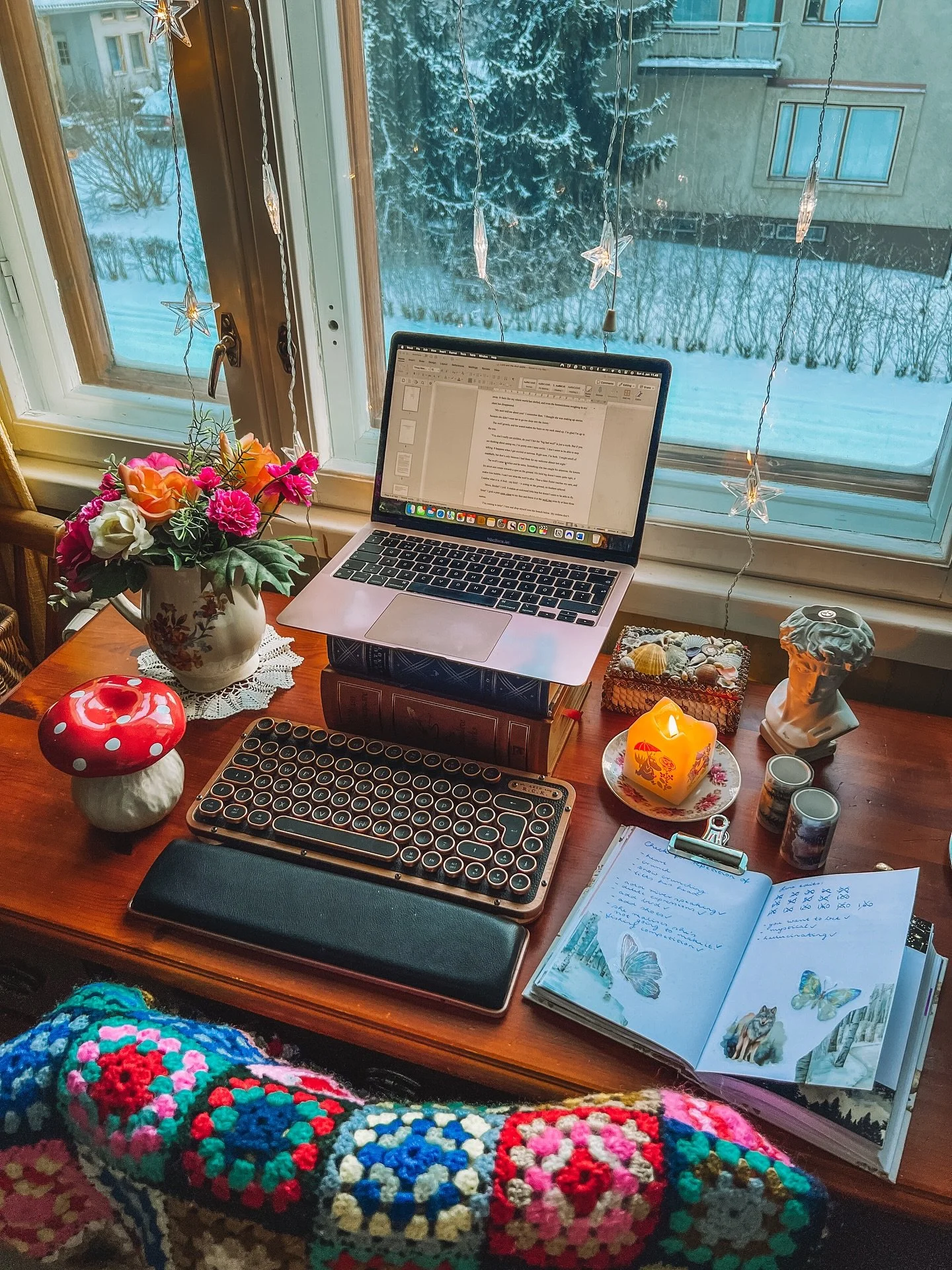 First day back to the desk today because my book is being sent off to the typesetter tomorrow. Eeek! That means I&rsquo;m back to social media, too. But I don&rsquo;t mind the view from my desk one bit! ❄️ I&rsquo;m still in Finland for most of Janua