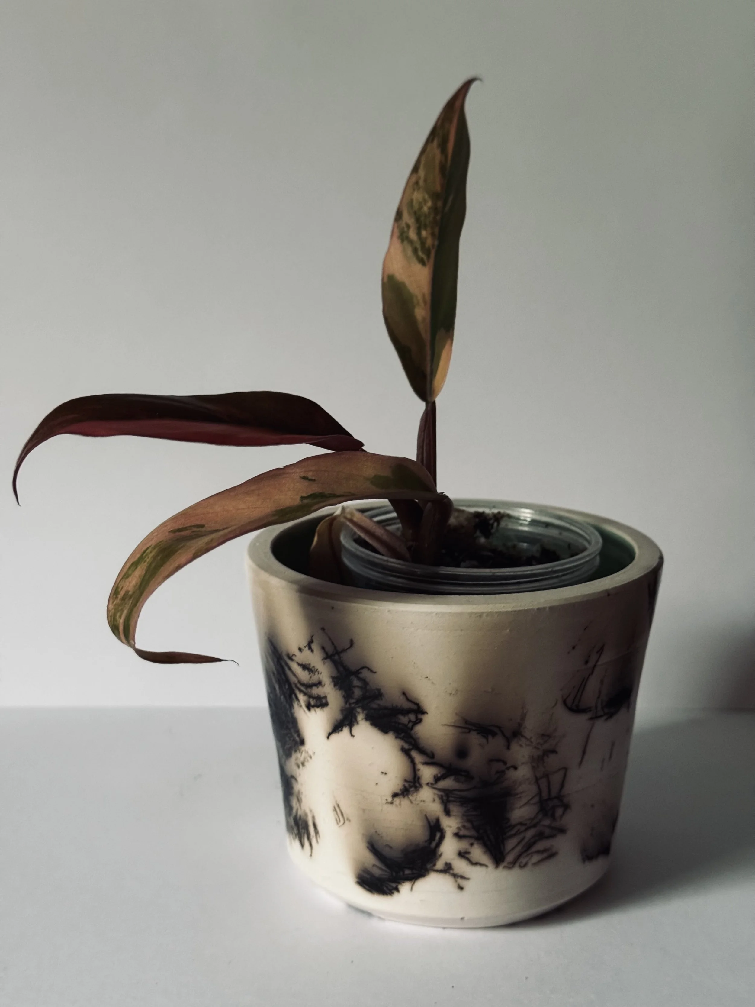 Feather raku planter. 2025.