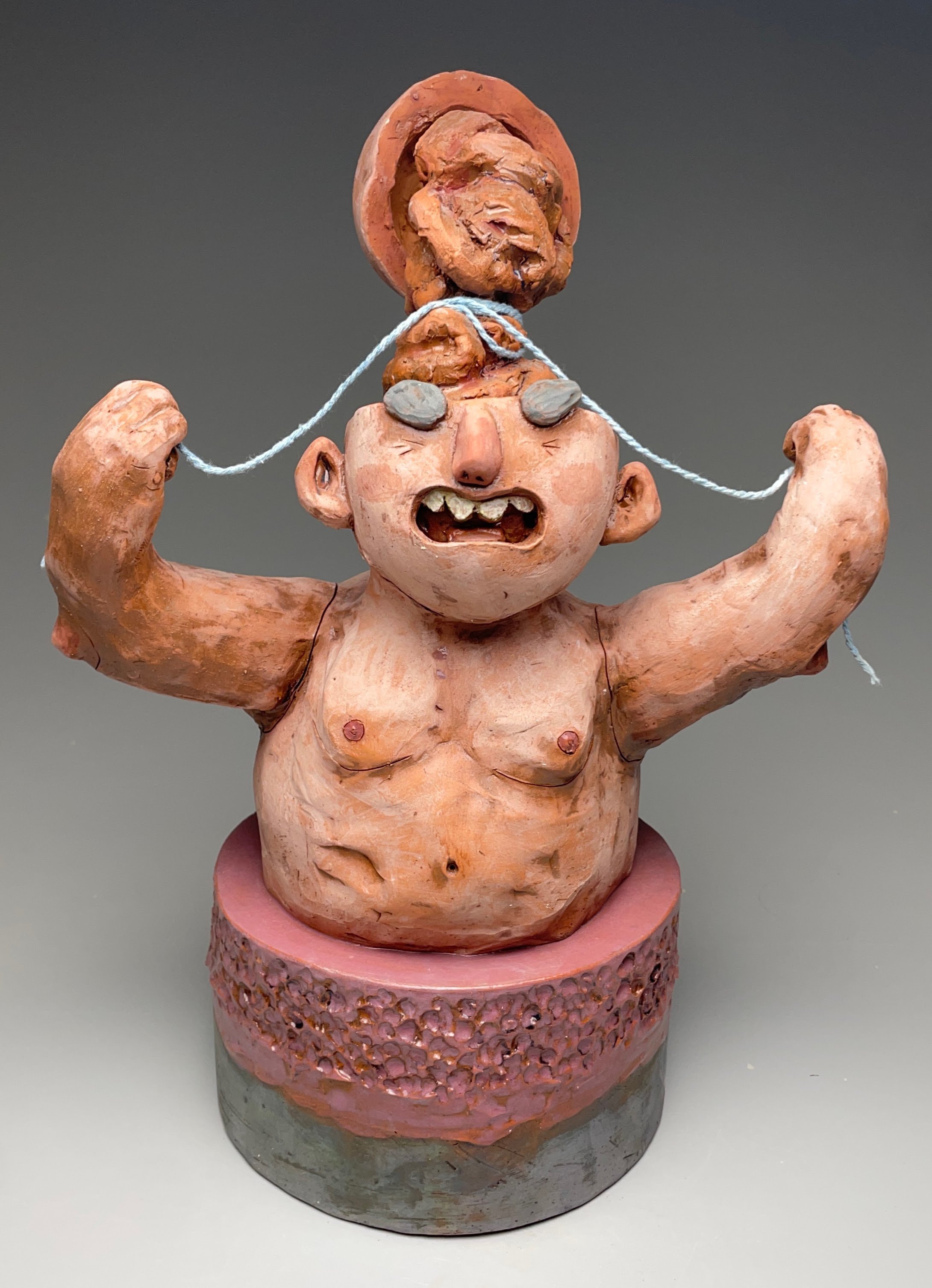 Still Thoughts. 2024. Red earthenware, fiber cord. 10”x17”x7”.