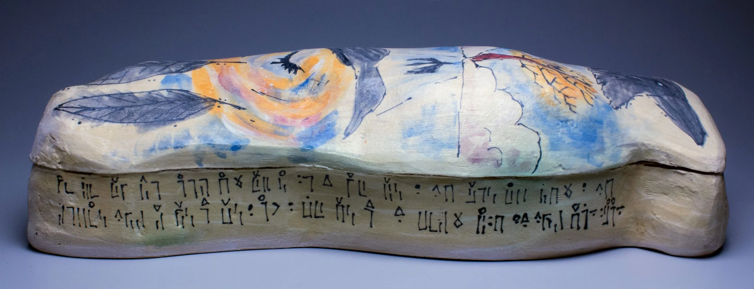 Sarcophagus of a Bird (side view). 2023. White earthenware. 22”x6”x9”.