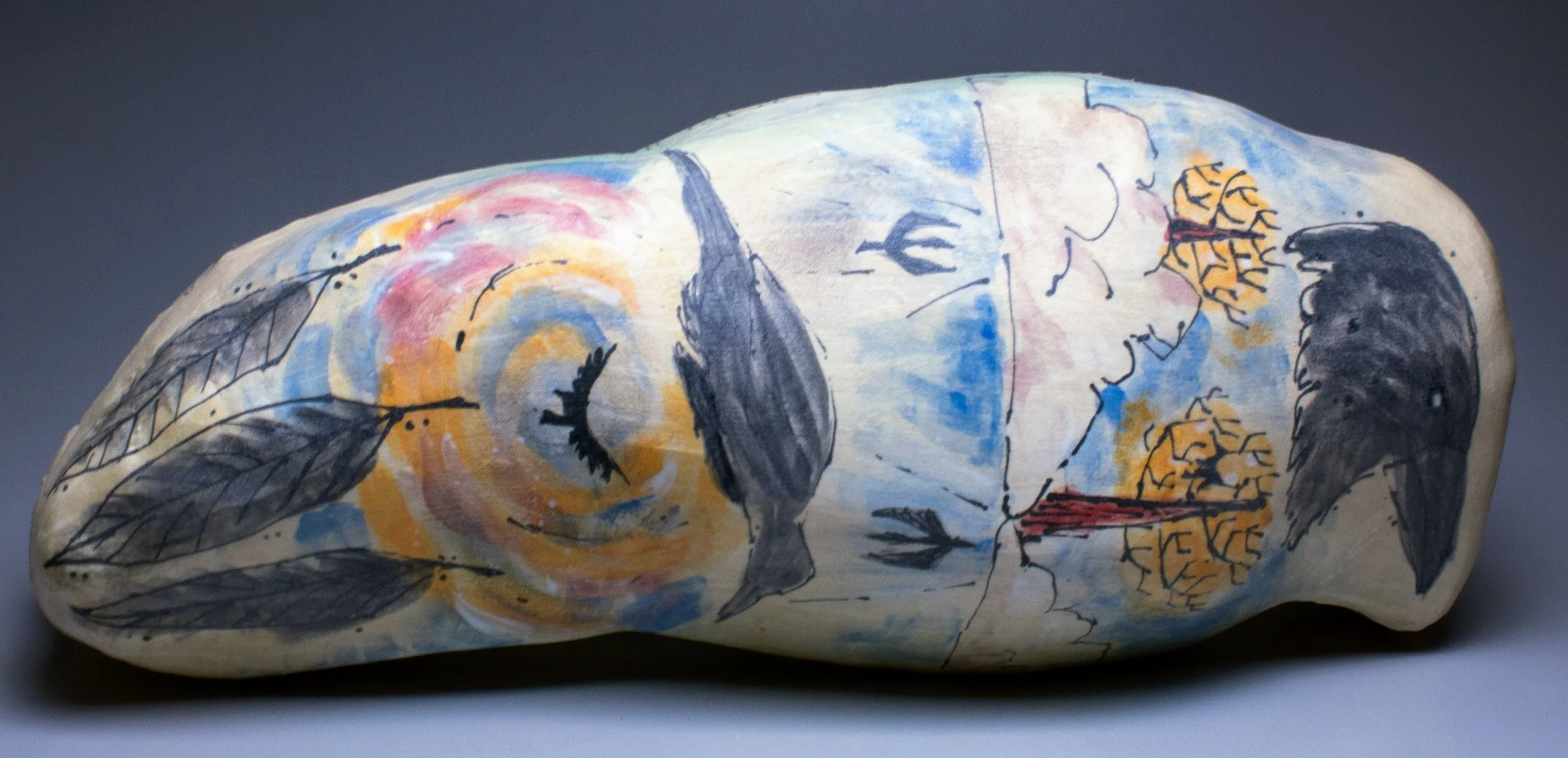 Sarcophagus of a Bird (front view). 2023. White earthenware. 22”x6”x9”.