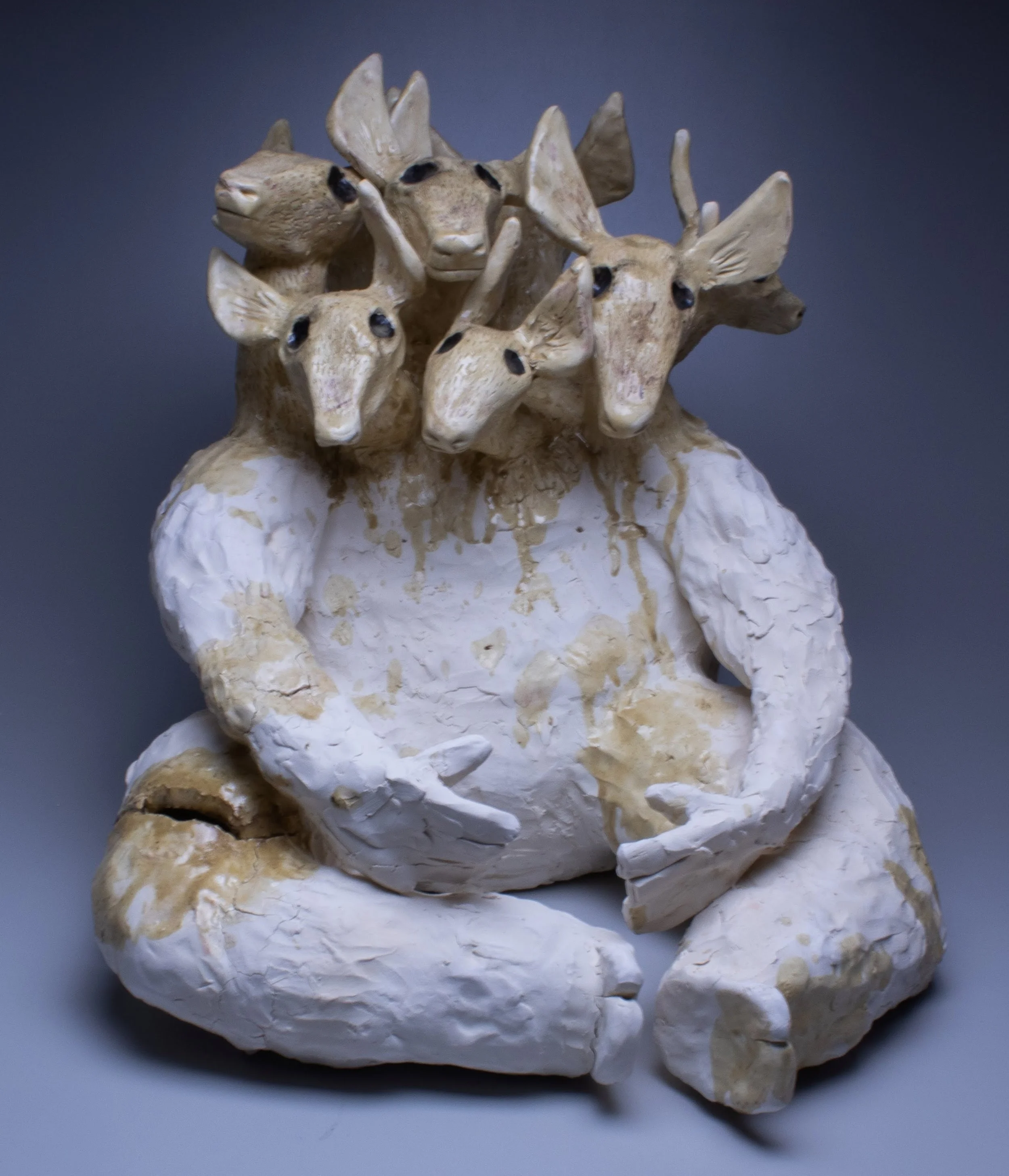 Deer God! They’re Starving! 2023. White earthenware. 15”x16”x20”.