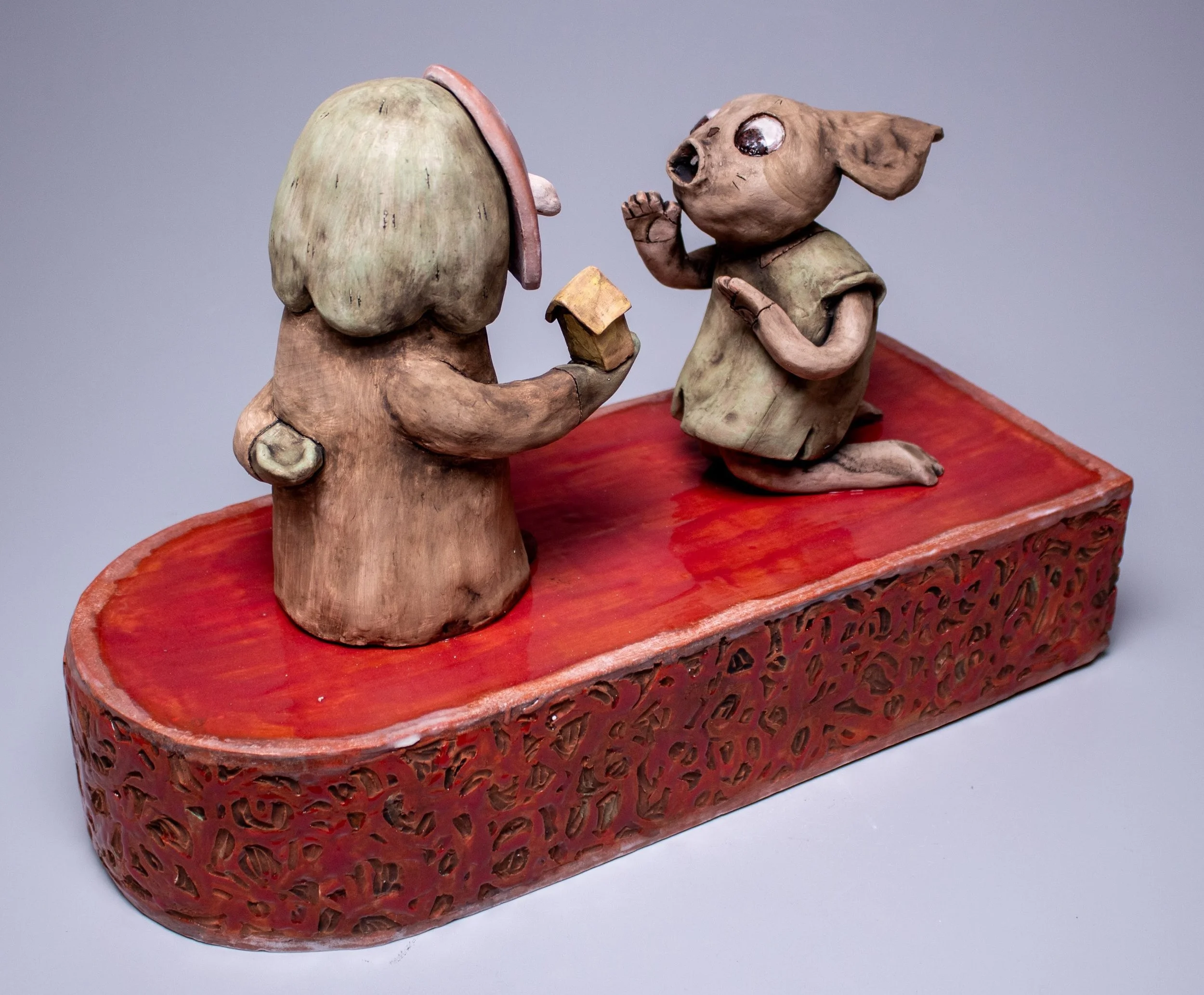 Playing Cat and Mouse. 2024. Earthenware. 16”x11”x7”.