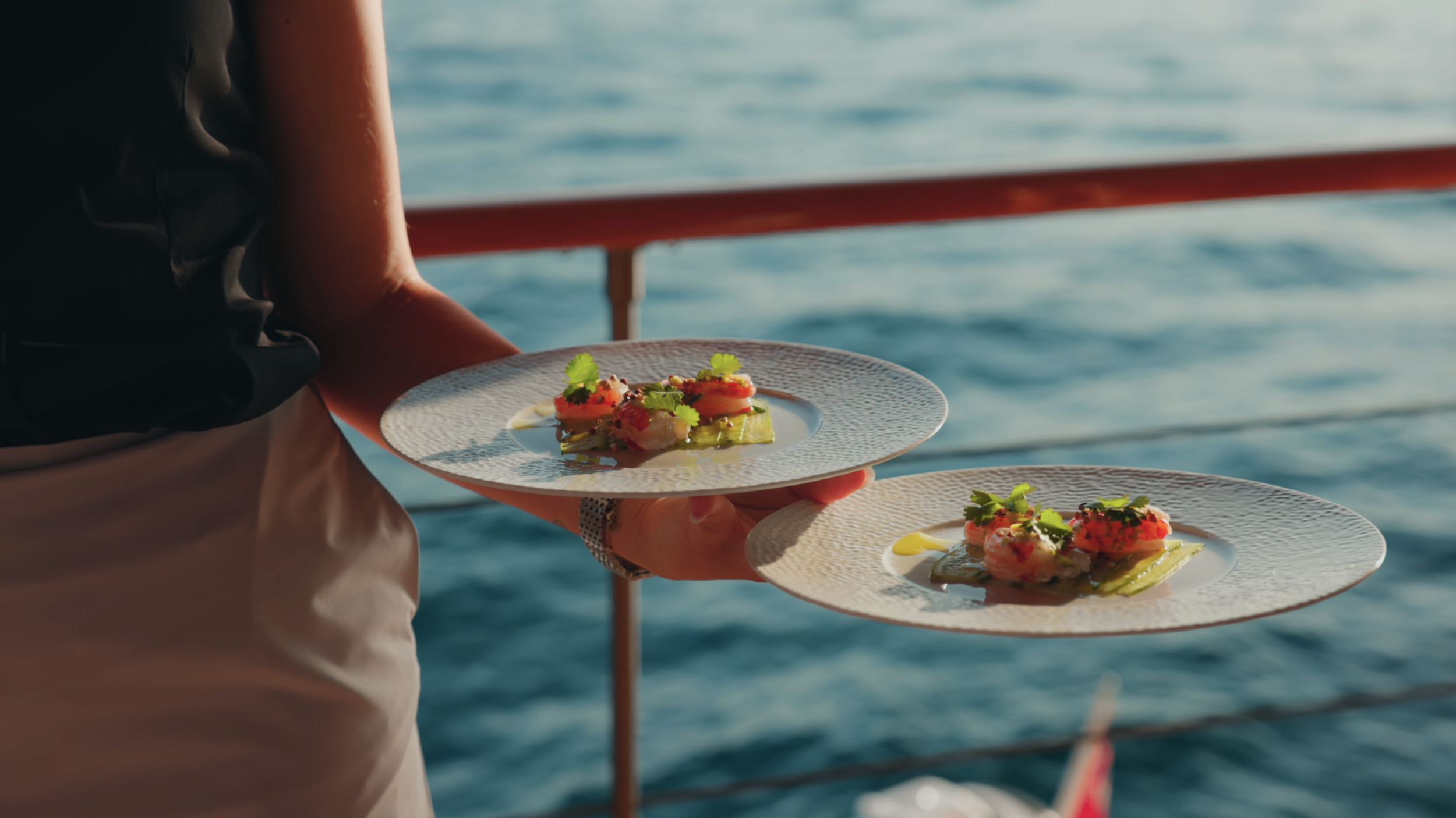 Luxury yacht meal service