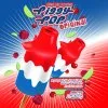 Happy pop of the year logo with colorful confetti and a red and blue mascot figure