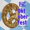 A poster for the Blink-182 Oktoberfest event featuring a large pretzel with beer steins.