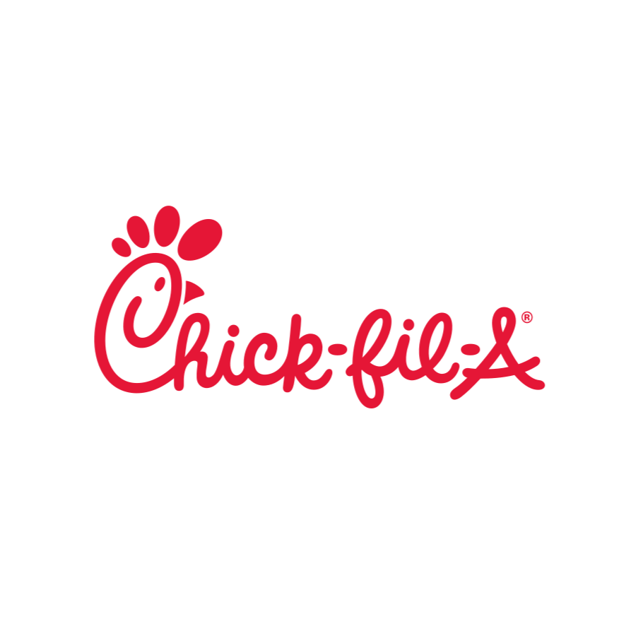 Chick-fil-A logo with a stylized chicken head and red text on a black background.