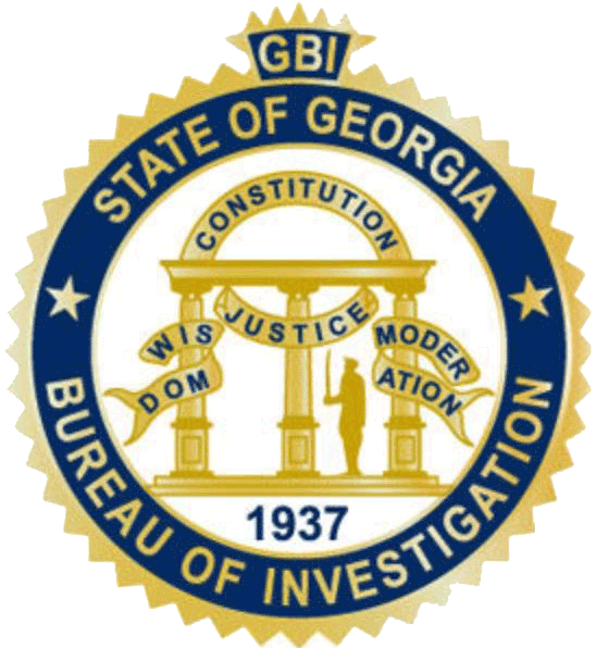 Seal of the Georgia Bureau of Investigation featuring a gold and blue circular design with pillars, a courthouse, and the year 1937.