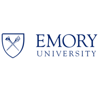 Emory University logo with a blue shield and crossed tools, and the text 'EMORY UNIVERSITY' in blue.