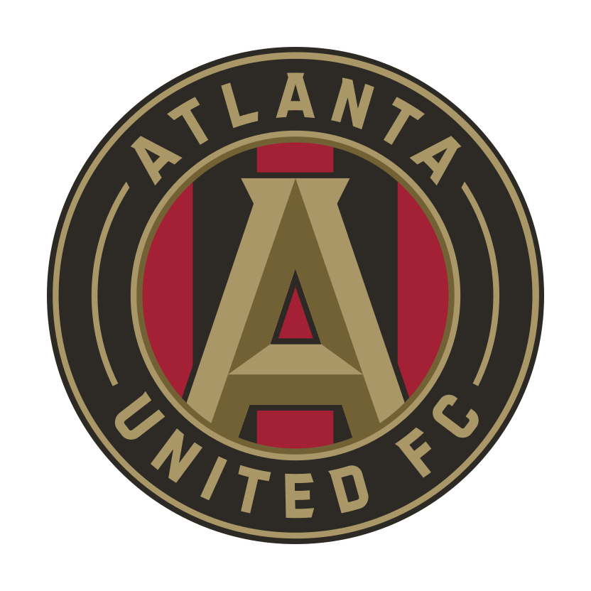 The Atlanta United FC logo featuring a large stylized letter A in gold and black, with the team name encircling it.