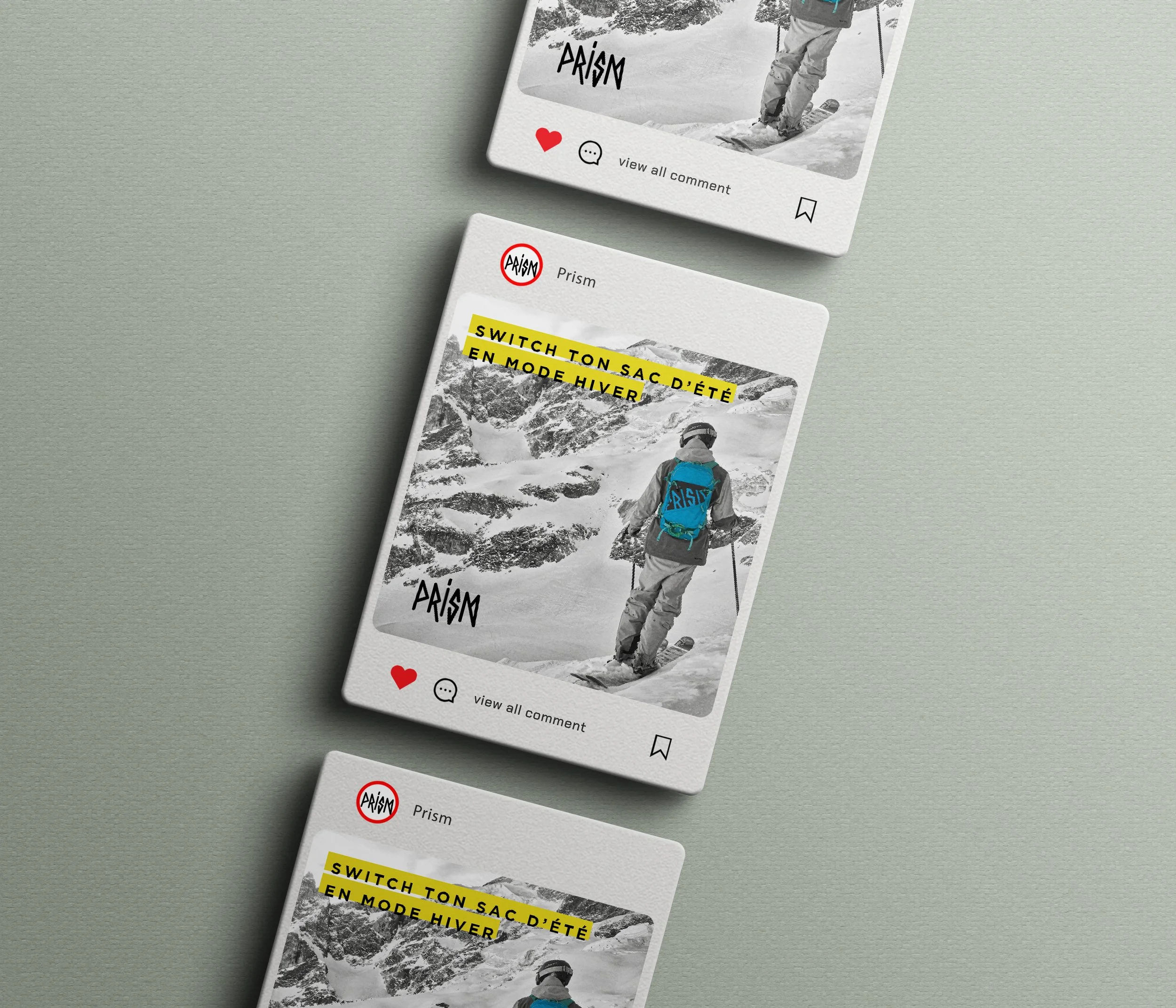 Design digital de visuels produits pour réseaux sociaux, illustrant une identité graphique moderne et harmonieuse