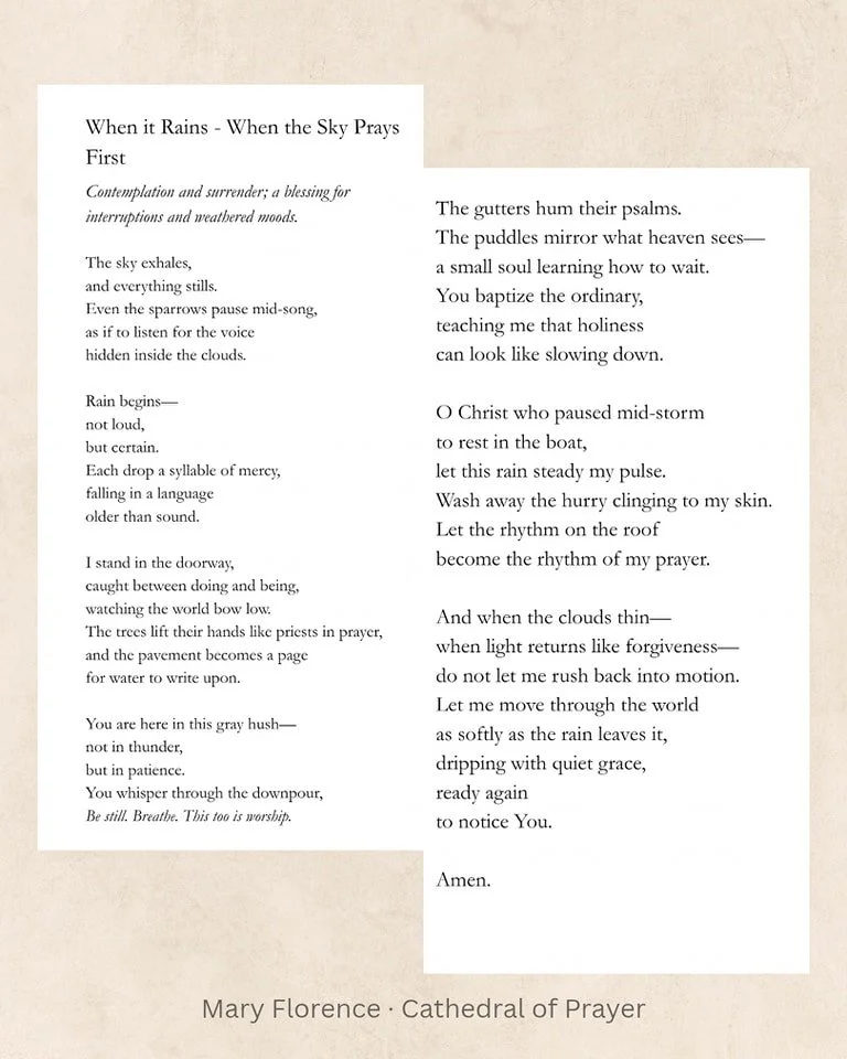 Even the sky knows
how to pray.

🤍

#prayerwriting #christianpoetry #devotionalwords #quietfaith #sacredstillness #contemplativefaith #faithandwords #christiancreative #sacredordinary #gentlefaith