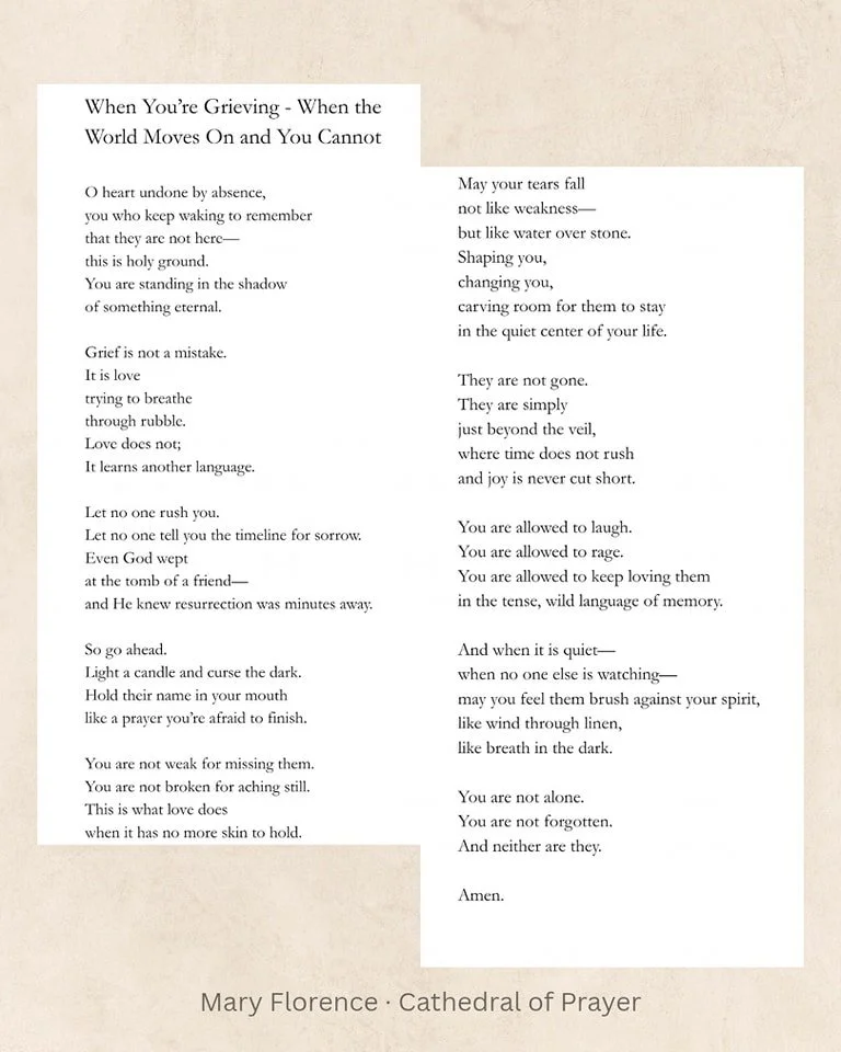 Some losses change the pace of everything.
The world keeps moving,
and you remain with what cannot be rushed.
This is not weakness.
It is love continuing its work.

🤍

#prayerwriting
#christianpoetry
#devotionalwords
#quietfaith
#sacredstillness
#co