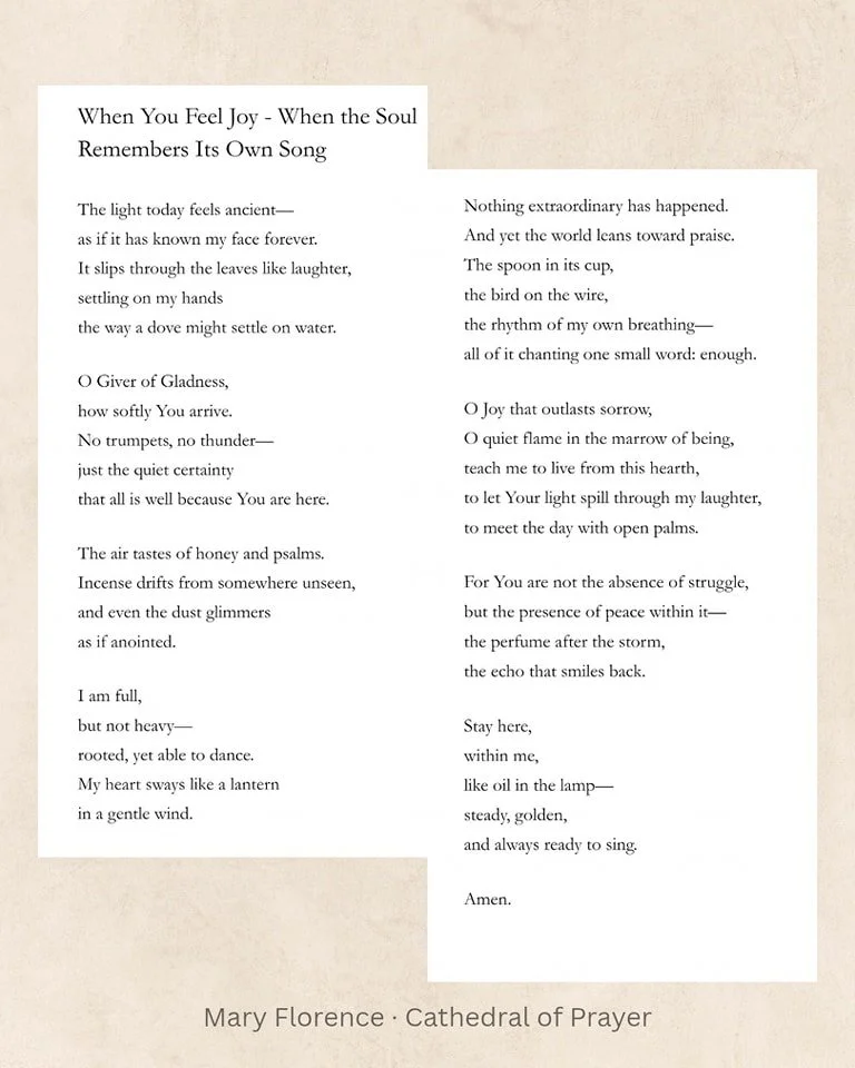 Joy does not always announce itself.
Sometimes it returns softly,
like a song the body remembers first.

🤍

#prayerwriting
#christianpoetry
#devotionalwords
#quietfaith
#sacredstillness
#contemplativefaith
#faithandwords
#christiancreative
#sacredor