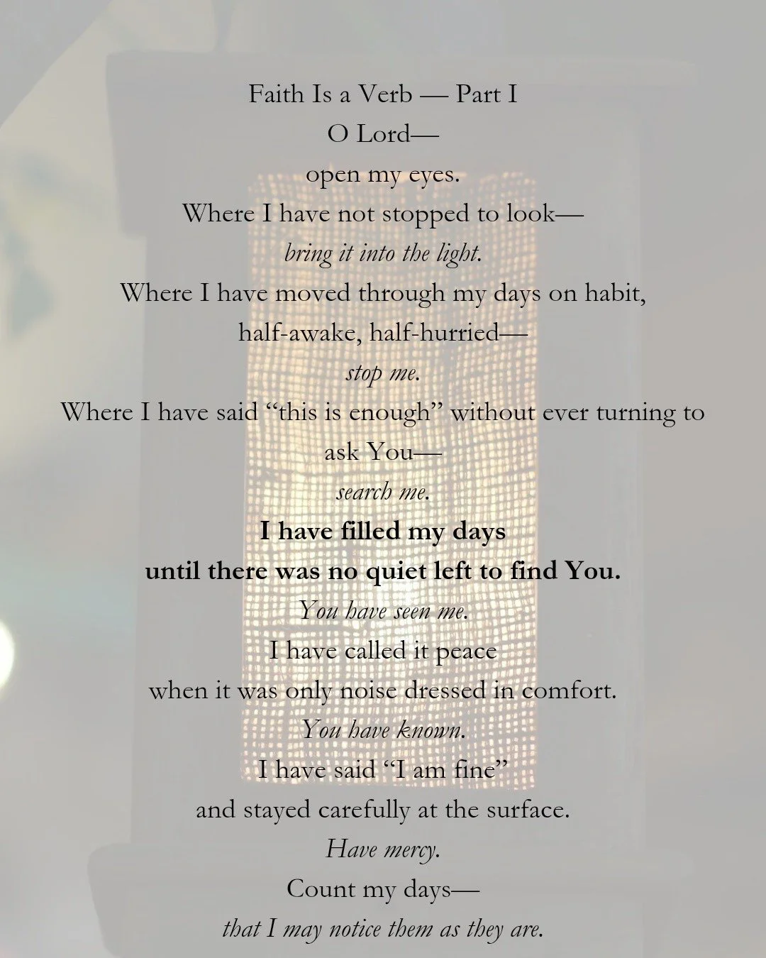 Faith is not something we say.
It&rsquo;s something we return to.

Sometimes the distance isn&rsquo;t loud&mdash;
just unexamined.

🤍

#faithisaverb #christianreflection #quietfaith #returntohim #faithjourney #christianwriters #slowlivingfaith #seek