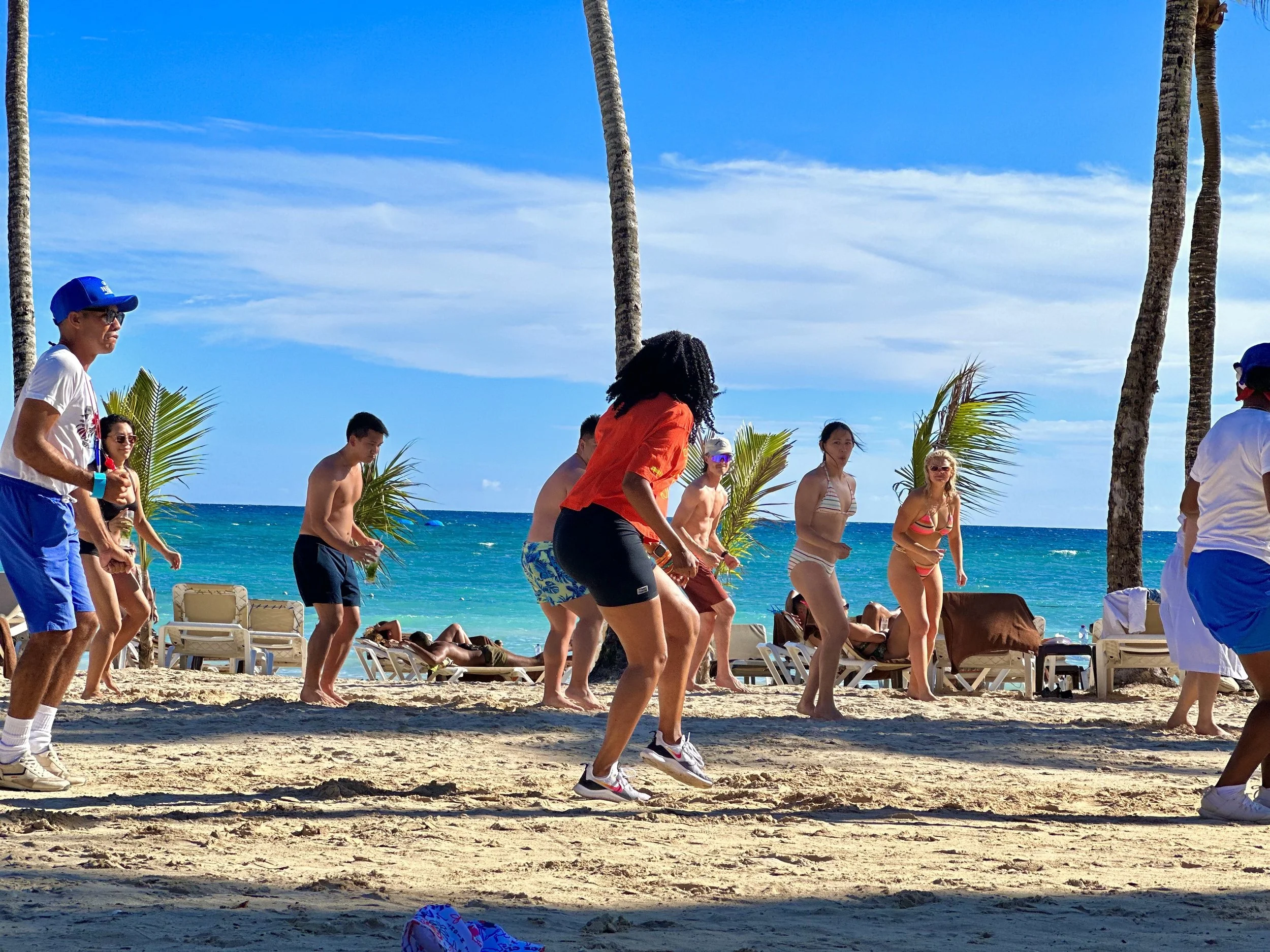 Zumba on the Beach at the Hilton La Romana, Dominican Republic.