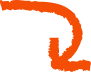 Orange arrow pointing left with a curved tail, set against a white background.