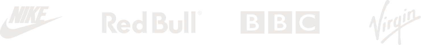 Logos of Nike, Red Bull, BBC, and Virgin