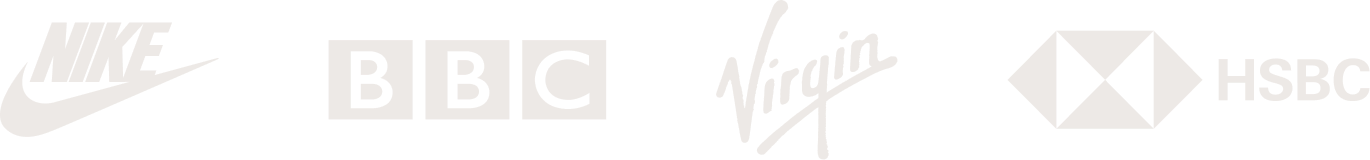 Logos of Nike, BBC, Virgin, and HSBC in a row
