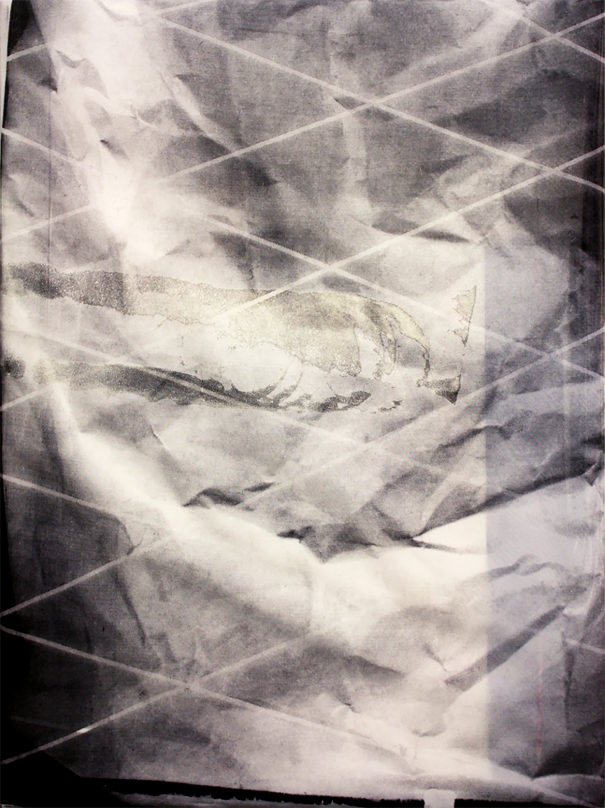  18" x 24" Acrylic paint, muslin, iridescent acrylic medium, muslin, acetate 