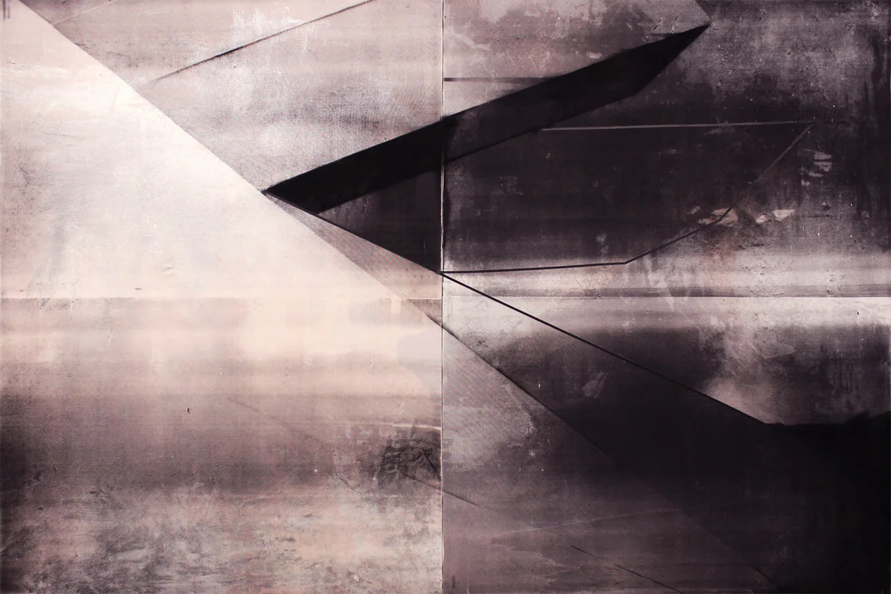  64"x96" Acrylic paint, enamel, drafting tape, iridescent powdered pigments, satin 