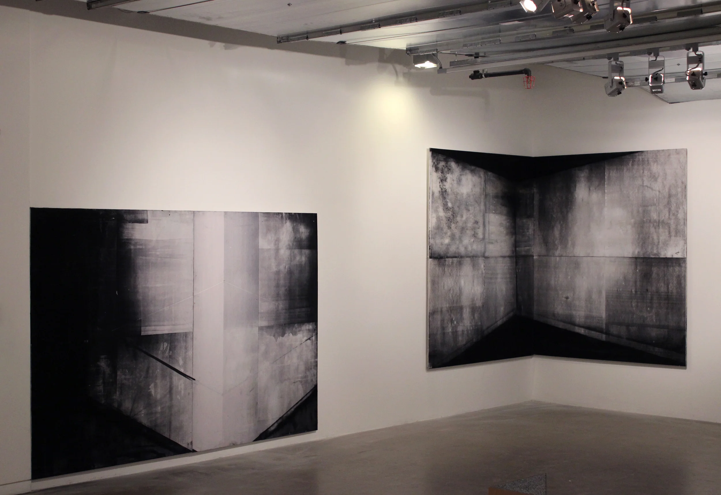  Acrylic paint, enamel, powdered toner, iridescent powdered pigments, cement-board 