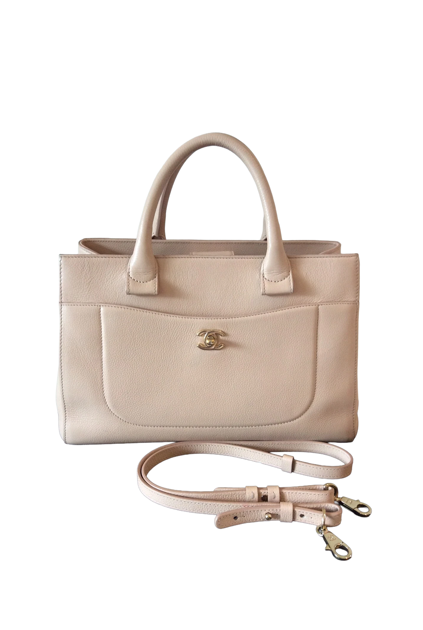 CHANEL CLASSIC BEIGE LEATHER NEO EXECUTIVE HANDBAG VGC