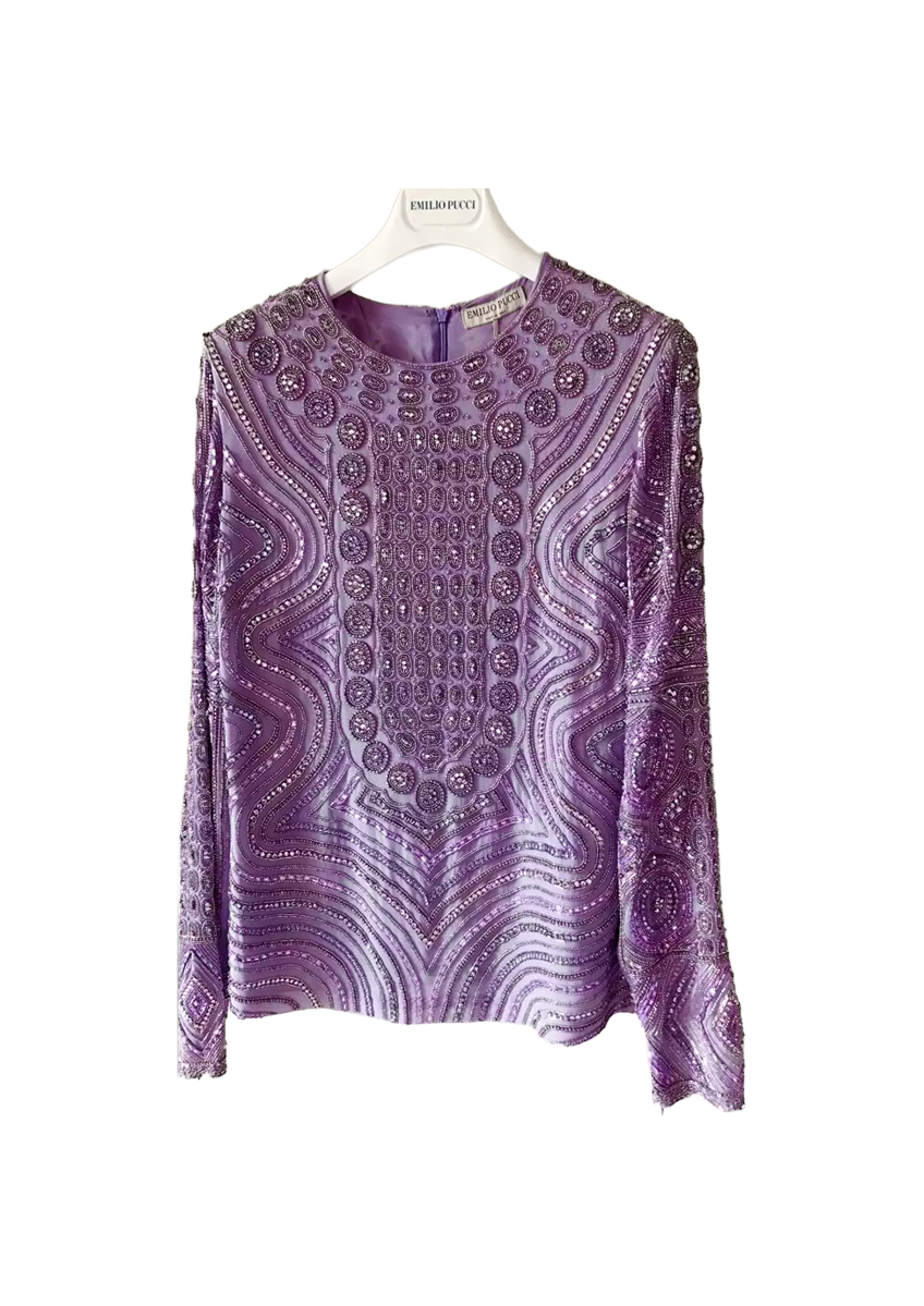 Emilio Pucci Beaded Crystal Embellished Top Blouse S/M