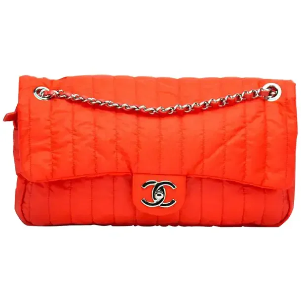 CHANEL LMTD EDT ORANGE QUILTED NYLON SINGLE FLAP 2.55 HANDBAG