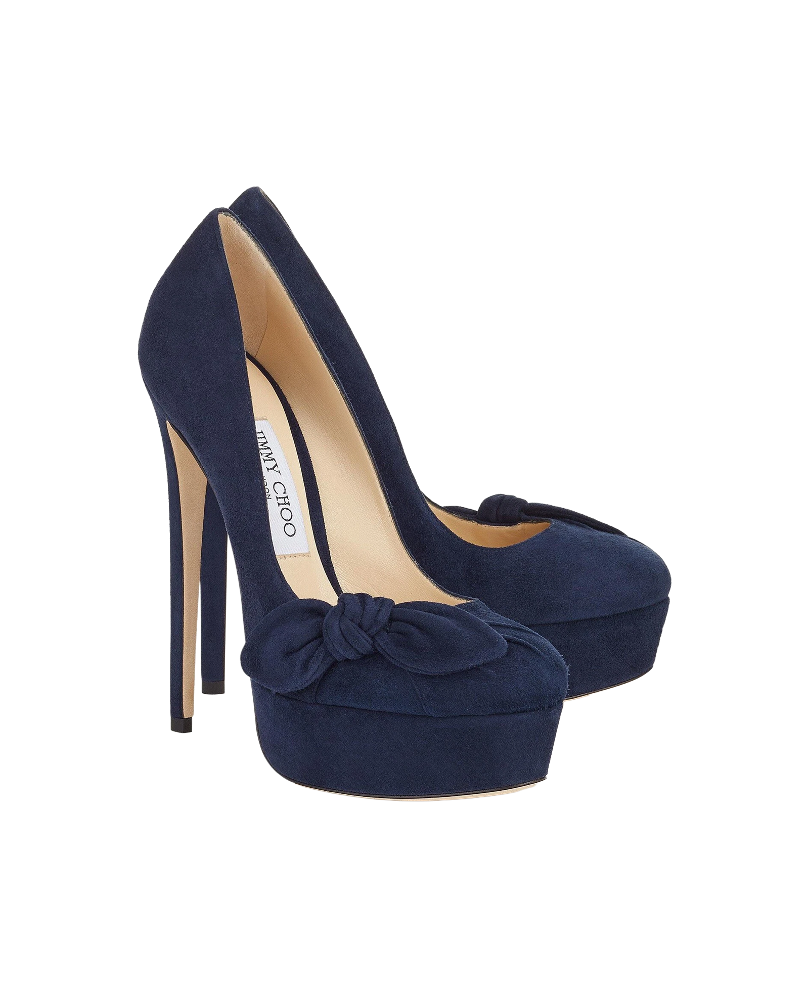 JIMMY CHOO KENEDY NAVY BLUE SUEDE LEATHER PLATFORM BOW HEELS 38