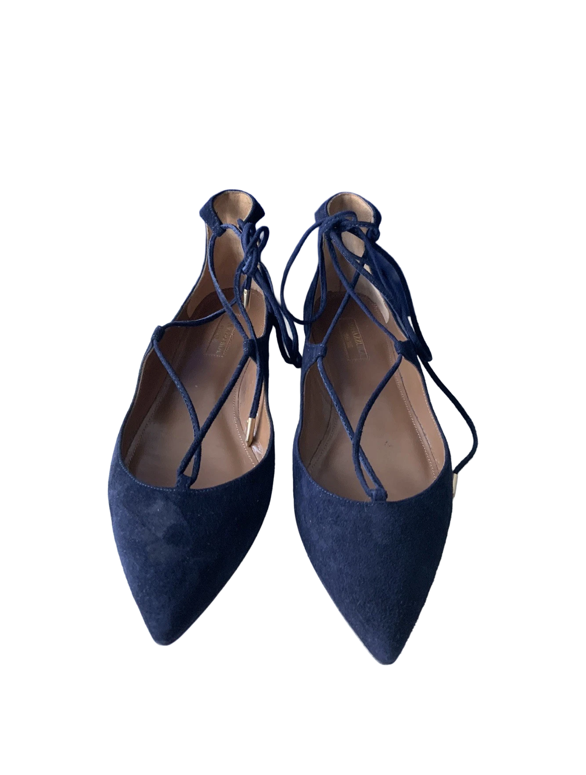 ACQUAZZURA NAVY BLUE SUEDE LEATHER CRISTY LACE UP FLATS 36.5 New!