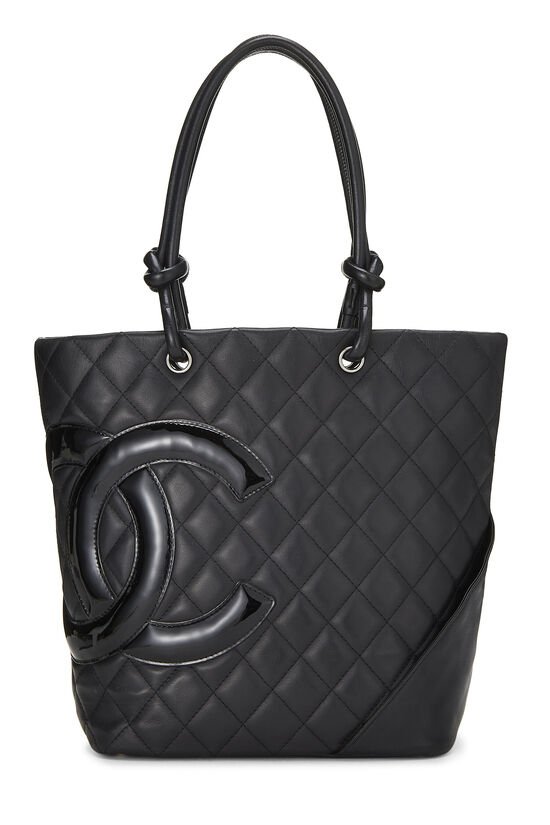 CHANEL CAMBON LIGNE ALL BLACK LAMBSKIN LEATHER CC LOGO TOTE
