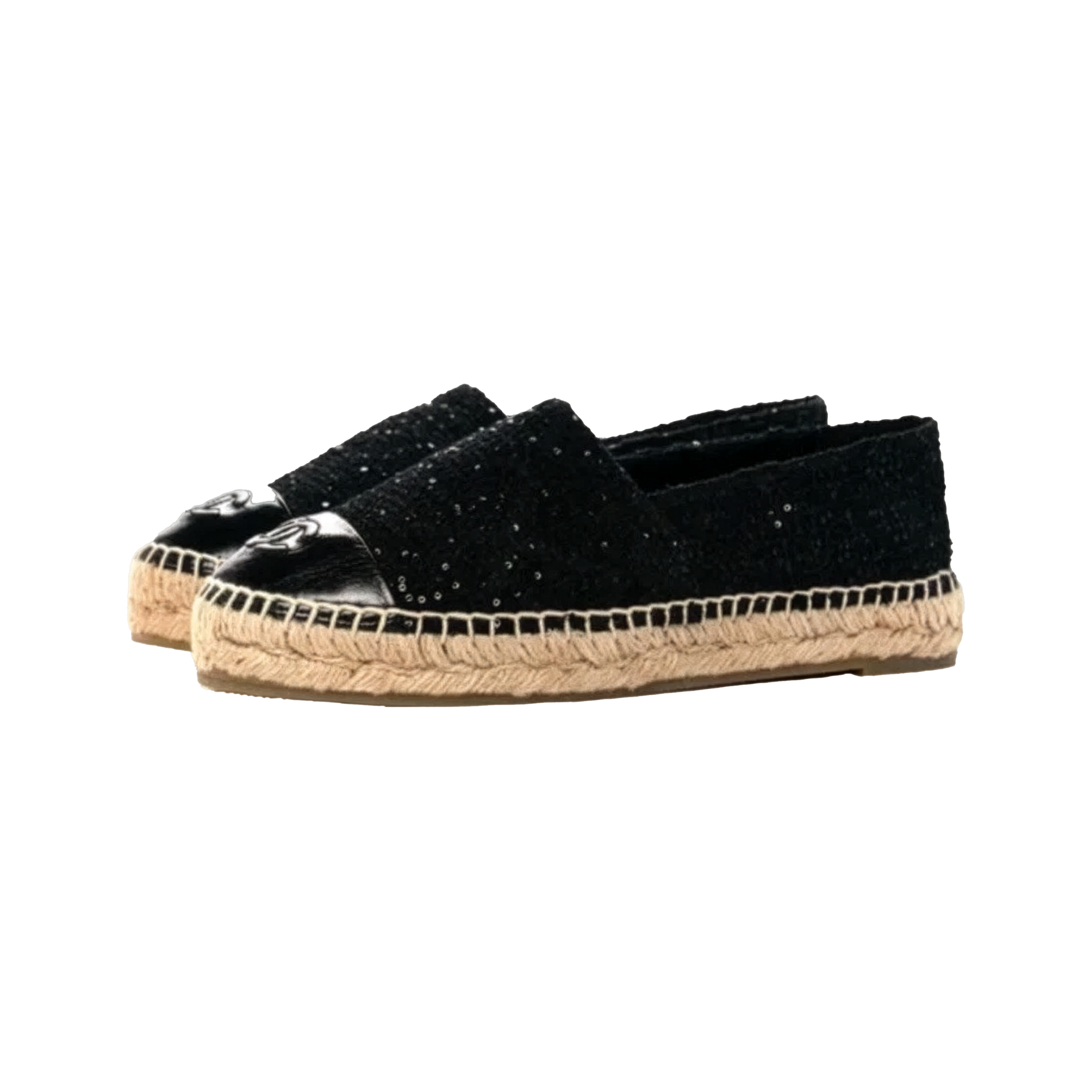 CHANEL CLASSIC BLACK SEQUIN CC CAPTOE ESPADRILLES - SIZE 40