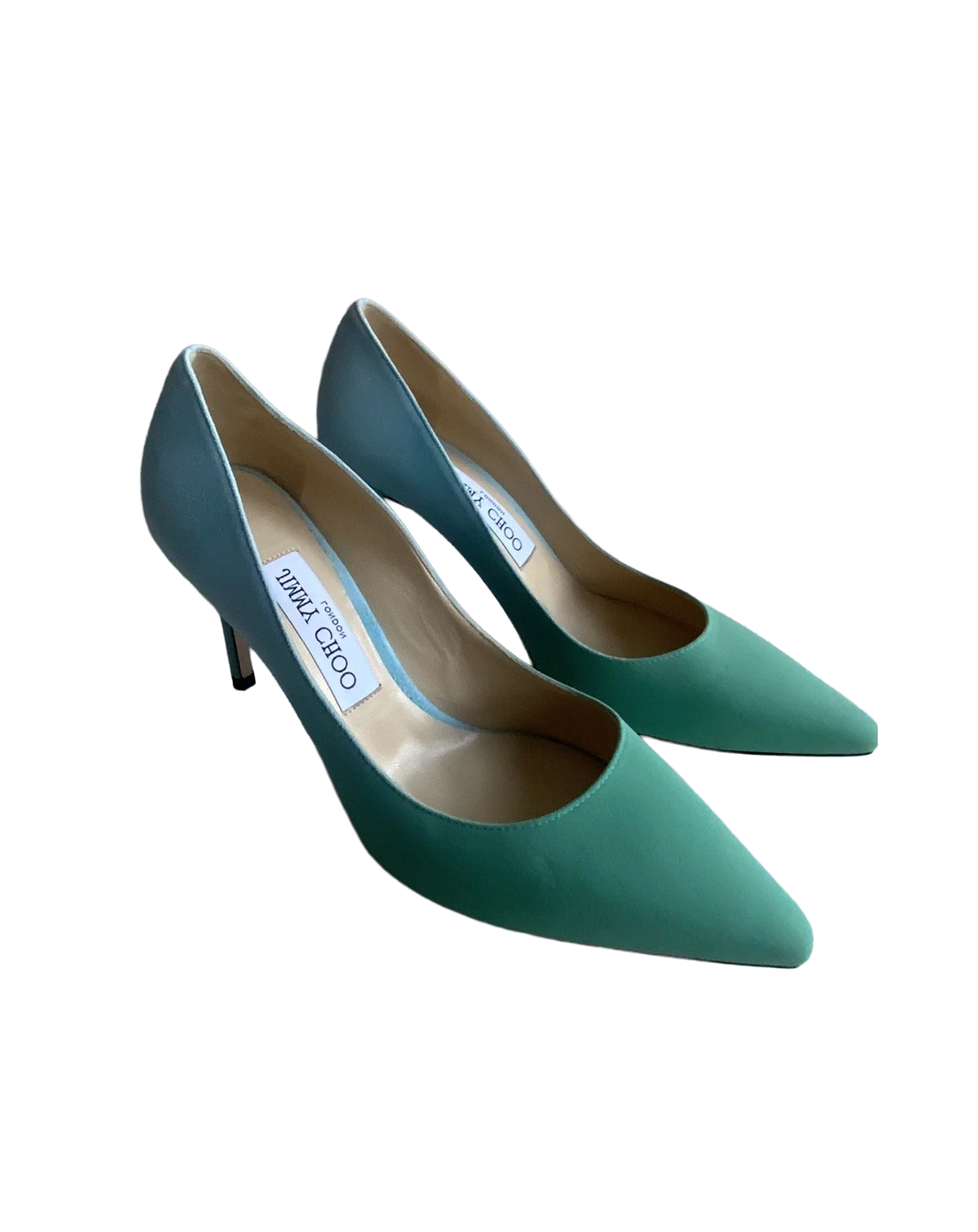 JIMMY CHOO ROMY TWO TONE GREEN & BLUE SUEDE LEATHER PUMPS 37 NIB