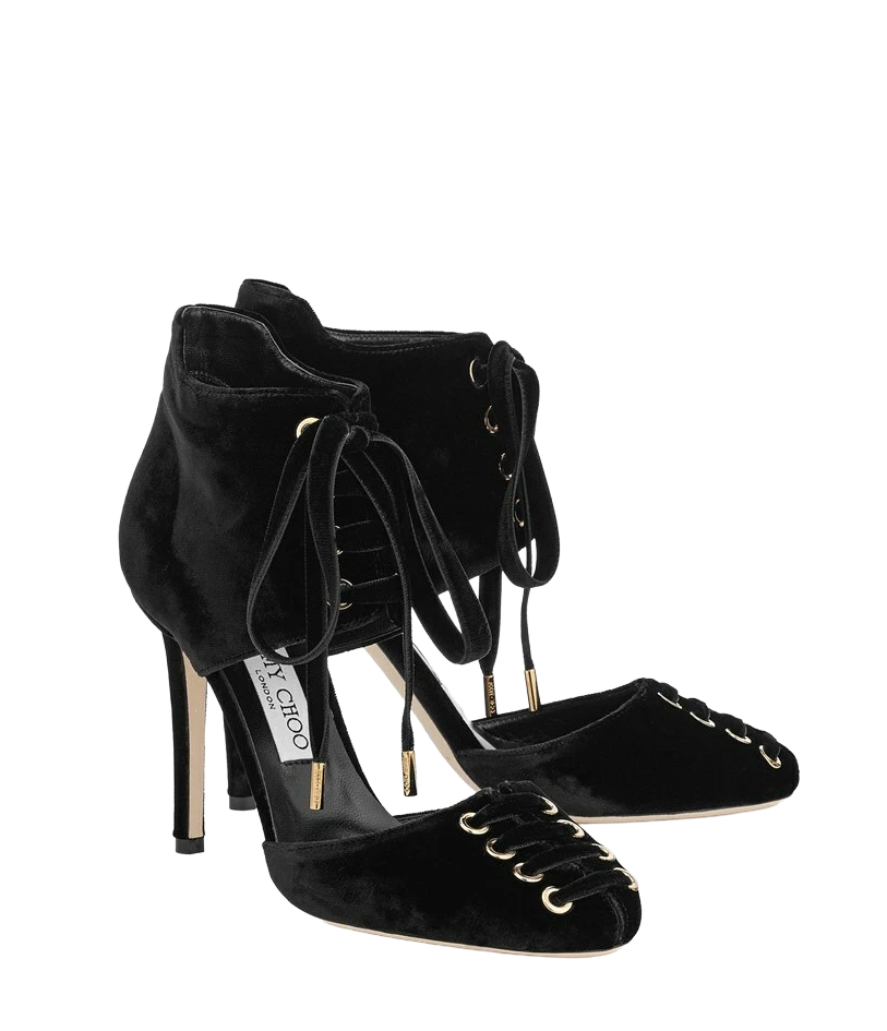 JIMMY CHOO MARI BLACK VELOUR LACE UP PUMPS HEELS 36.5