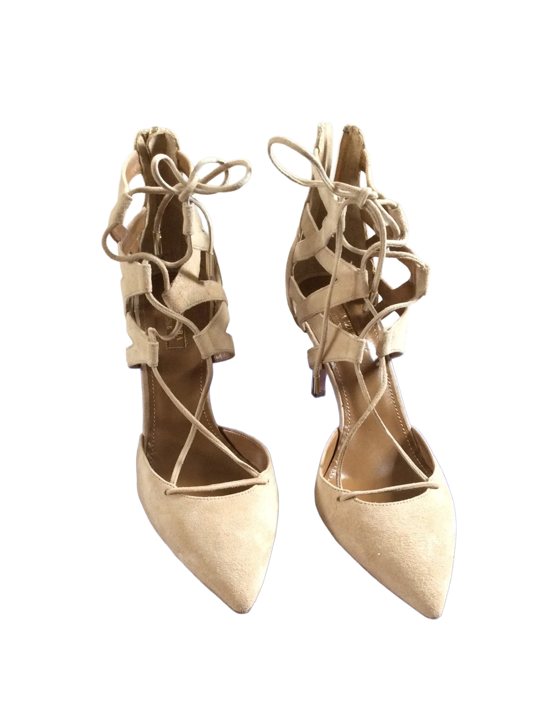 Aquazzura BELGRAVIA NUEDE SUEDE LACE UP STRAP HEELS 39