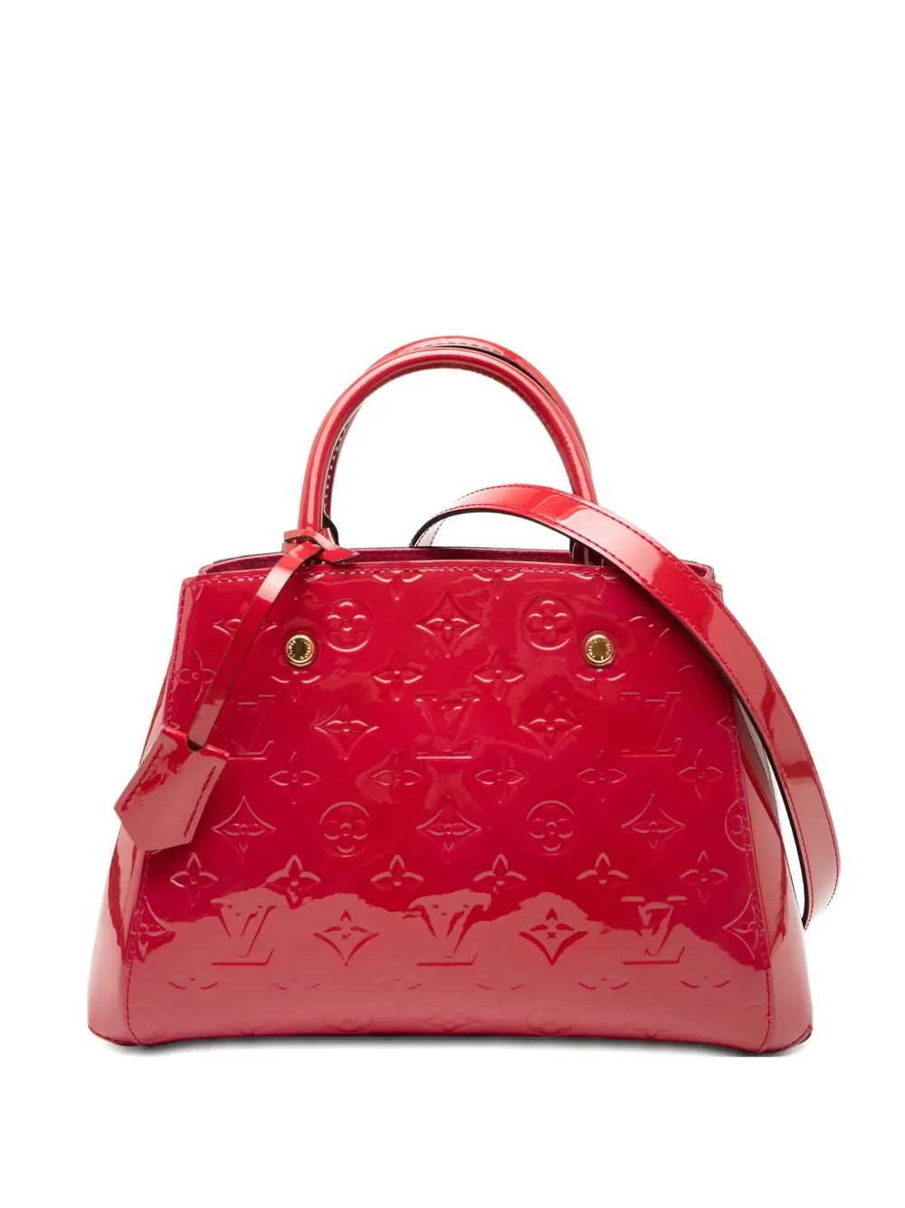 LOUIS VUITTON MONTAIGNE MONOGRAM VERNIS BB RED PATENT LEATHER BAG