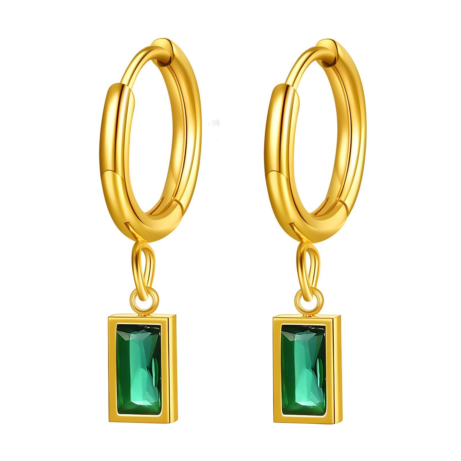 18K Gold Plated Stainless Steel Green "Windowpane" Earrings