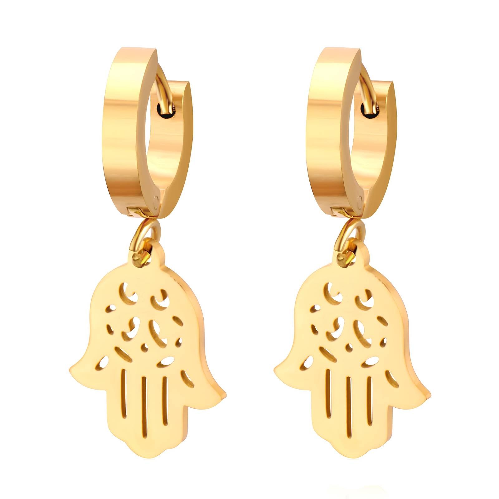 18K Gold Plated Stainless Steel Hamsa Hand Earrings