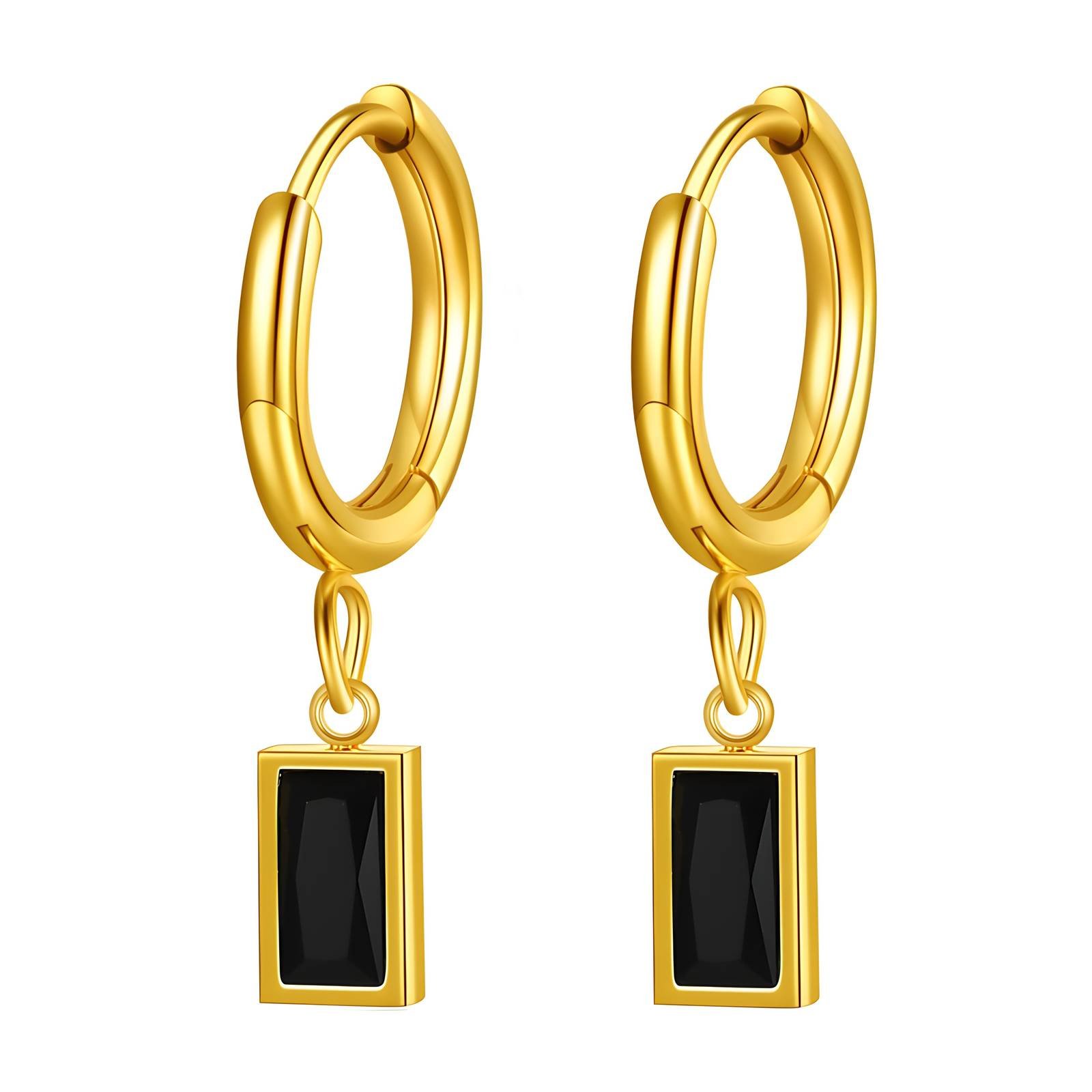 18K Gold Plated Stainless Steel Black " Windowpane" Earrings