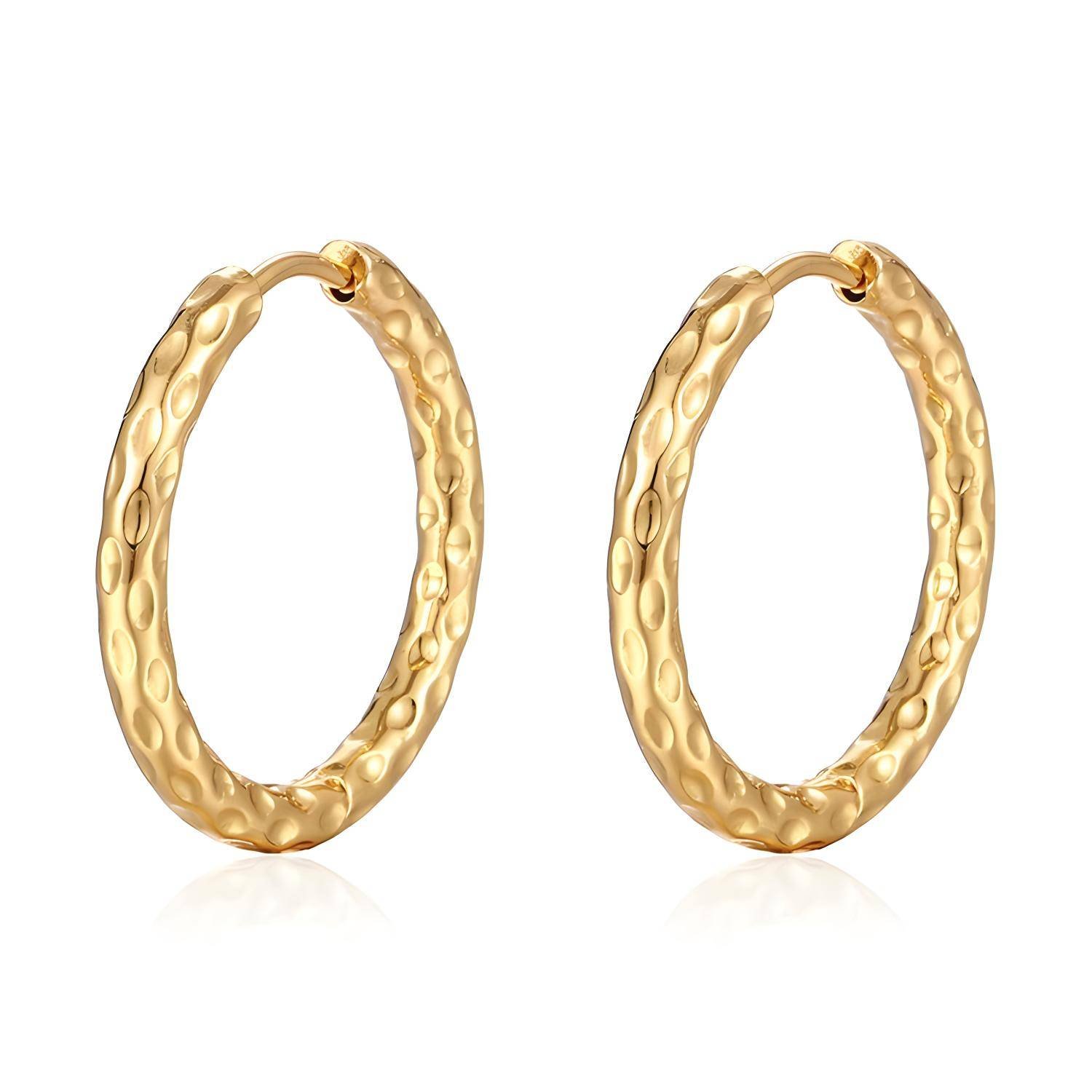 18K Gold Plated Stainless Steel " Dimpled" Hoop Earrings