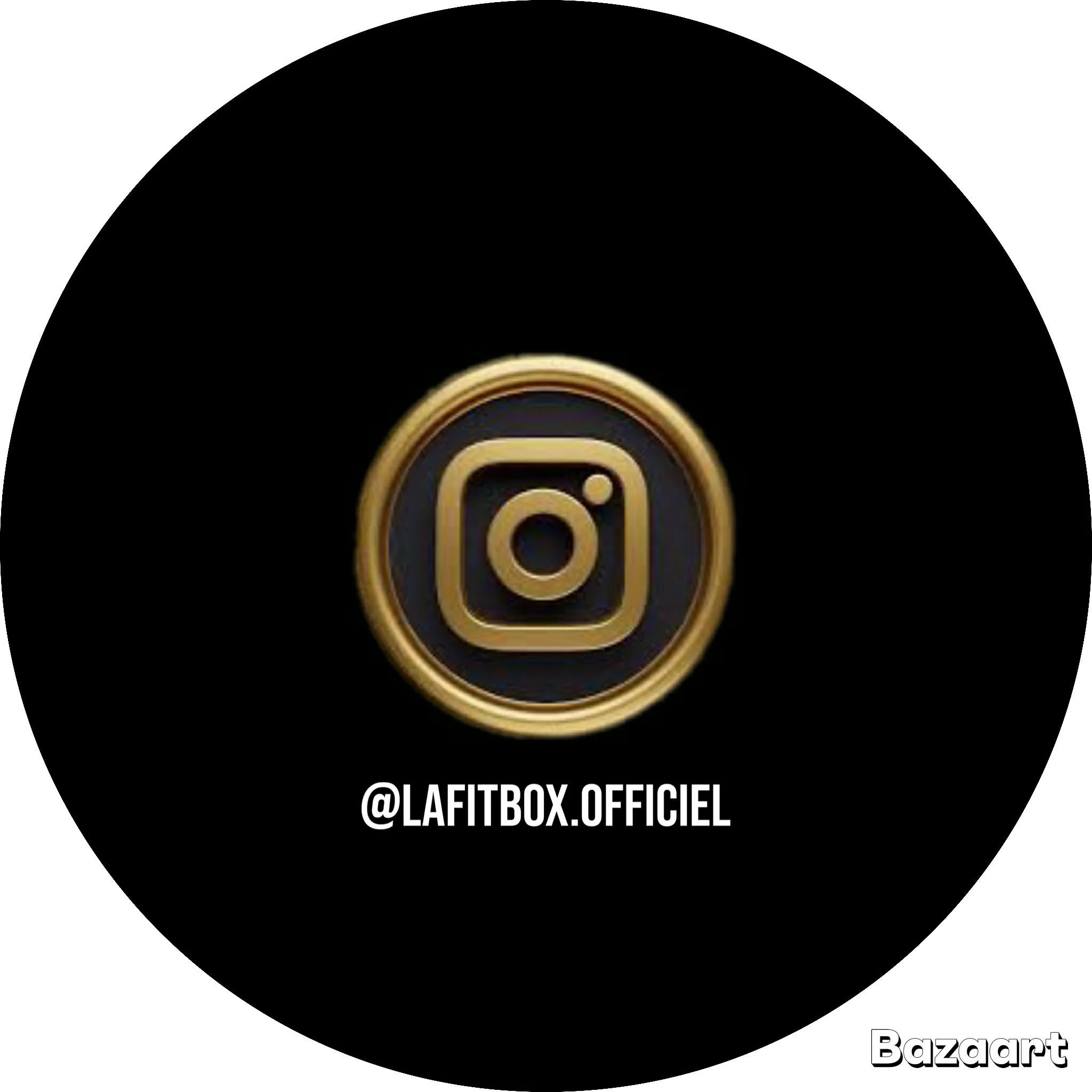 Logo d'Instagram en or sur fond noir avec le nom d'utilisateur @LAFITBOX.OFFICIEL en dessous.