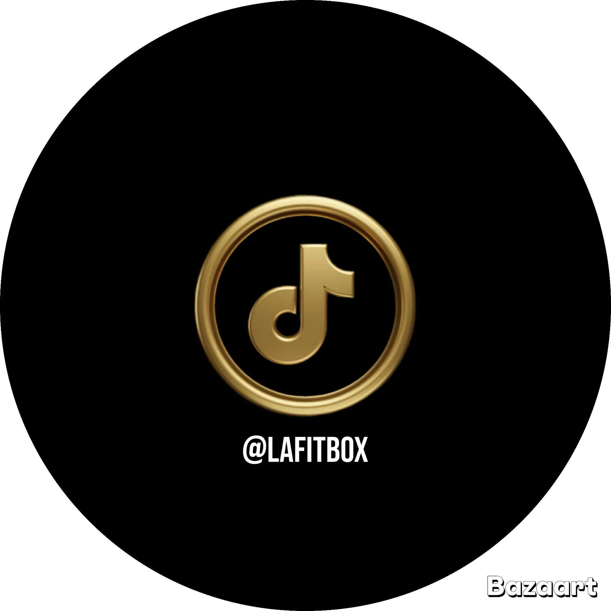 Logo de TikTok en doré sur fond noir avec le nom d'utilisateur @LAFITBOX