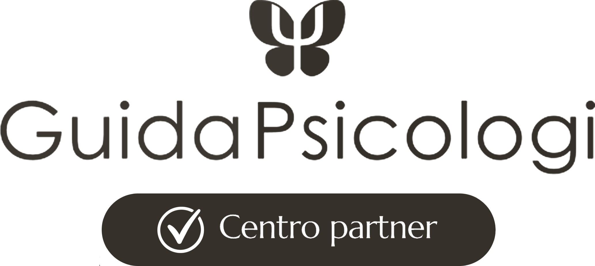 Logo di guidaPsicologi con un'icona stilizzata di farfalla sopra il testo, e la scritta 'Centro partner' in un'area evidenziata