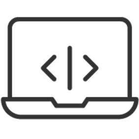 Icon of a laptop with a code symbol, brackets with a slash in between, indicating coding or programming.