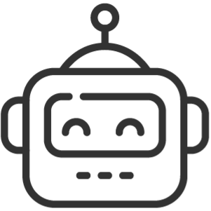A simple, stylized icon of a robot head with antenna and facial features.