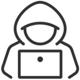 Icon of a person wearing a hoodie using a laptop