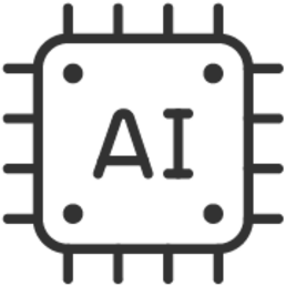 Icon of a microchip with the letters 'AI' in the center
