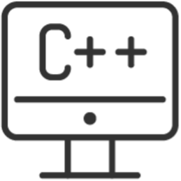 Computer monitor displaying the C++ programming language logo.