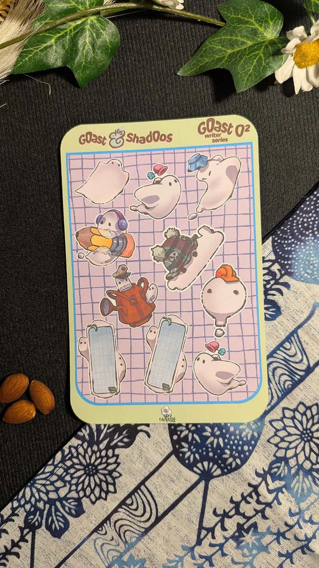 Goast & Shadoos 02, Goast writer journal series: Vinyl sticker sheet, Not laminated. Fun, whimsical, with spooky vibes!